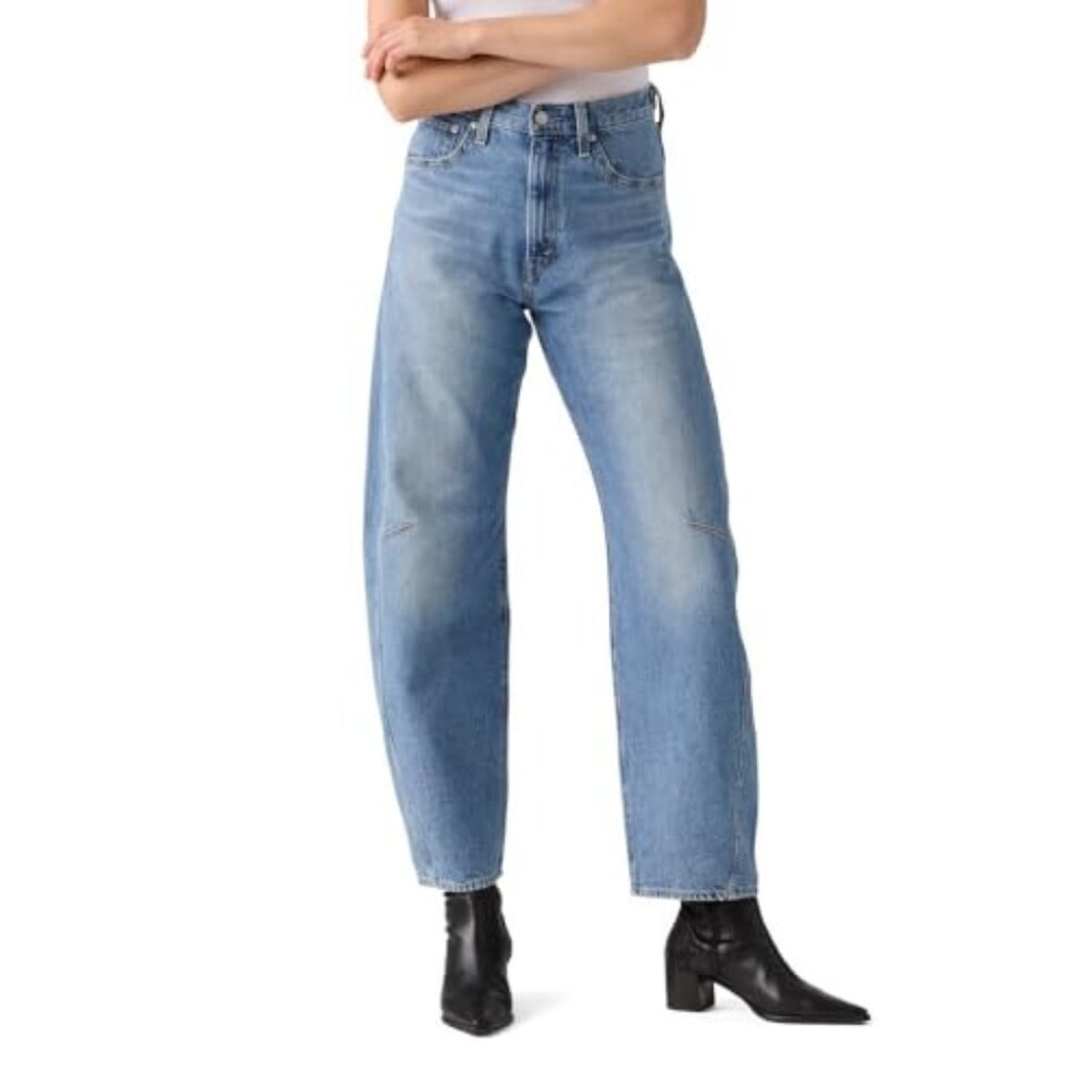 High Waist Tapered Barrel Jeans Loose Fit Y2K Retro Chic Classic Denim - Picture 2 of 4